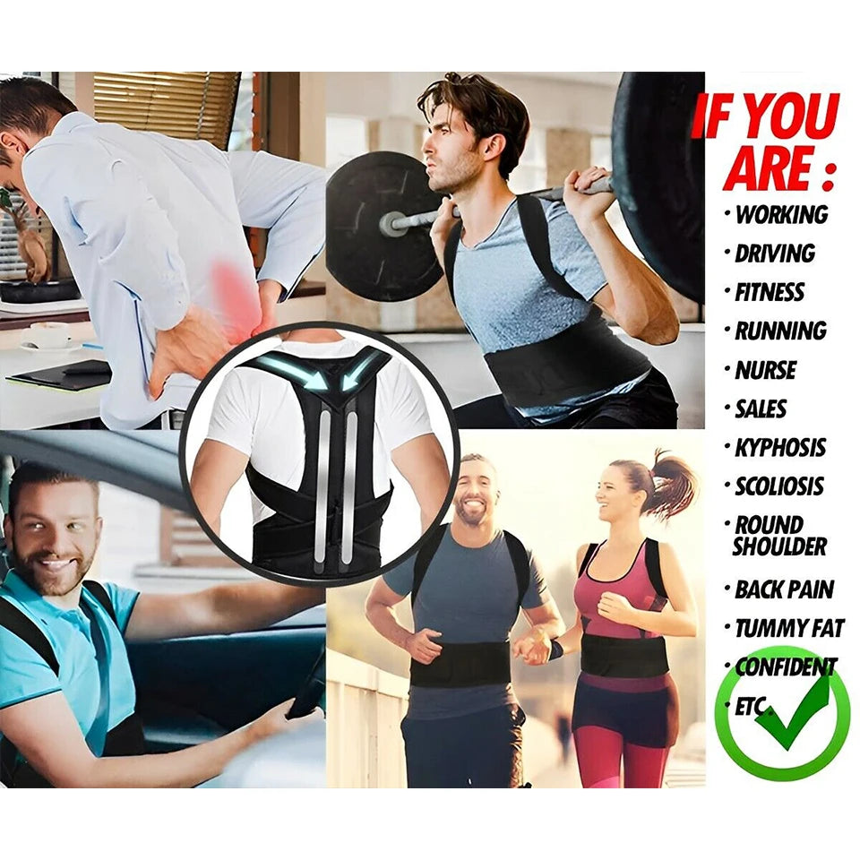 Posture Corrector for Men and Women Brace for Upper and Lower Back Pain Relief Adjustable Lumbar Support Belt Shoulder Straight