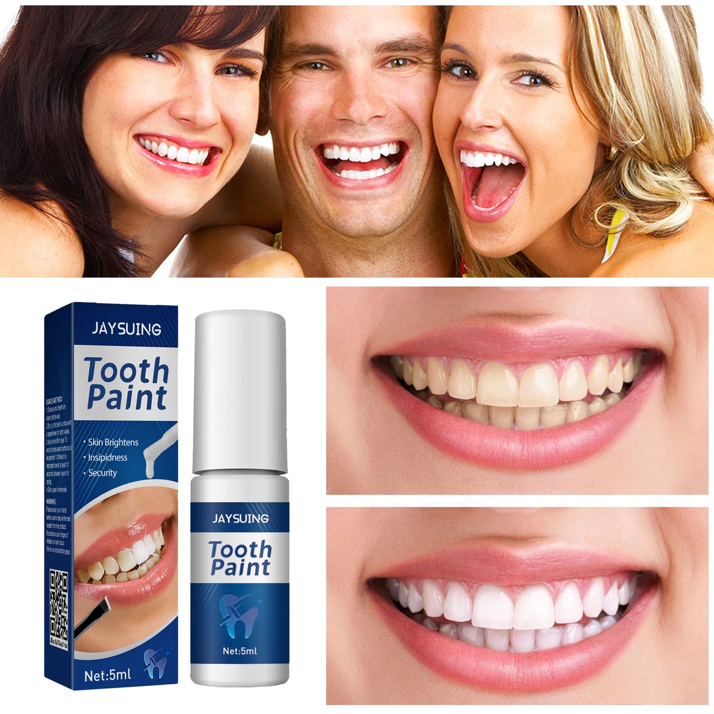 Instant Teeth Whitening Paint 5ml Remove Stains and Yellow Teeth Fast Acting Smile Brightener No Sensitivity Vegan Formula