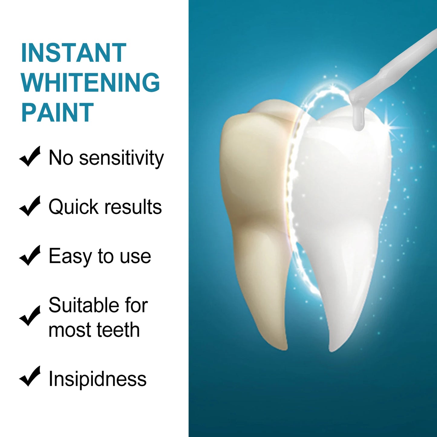 Instant Teeth Whitening Paint 5ml Remove Stains and Yellow Teeth Fast Acting Smile Brightener No Sensitivity Vegan Formula