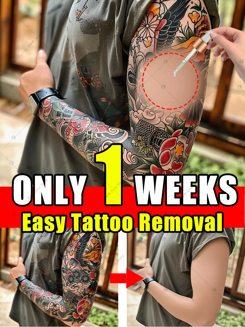 Instantly removes tattoos, disintegrates pigments, and repairs damaged skin without leaving scars