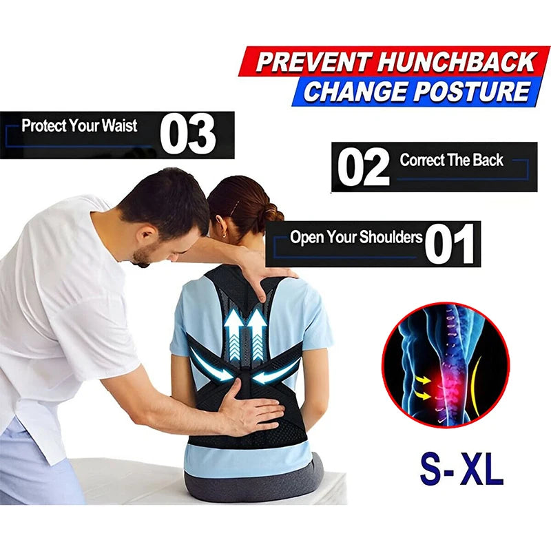 Posture Corrector for Men and Women Brace for Upper and Lower Back Pain Relief Adjustable Lumbar Support Belt Shoulder Straight