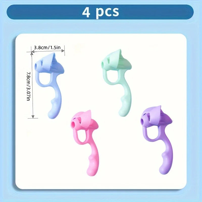 4pcs Grip Pen Corrector Set Writing Corrector Soft Rubber Writing Posture Grip Pen Handwriting Aid Correction Tool