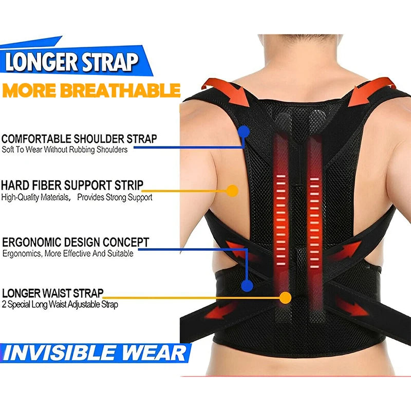 Posture Corrector for Men and Women Brace for Upper and Lower Back Pain Relief Adjustable Lumbar Support Belt Shoulder Straight